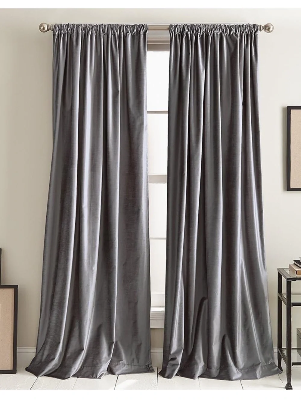 New DKNY Modern Knotted Velvet 96” Charcoal Panels x2